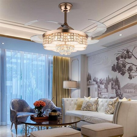 HOMEROOTS Gold Art Deco Glam Chandelier & Retractable Fan 475571